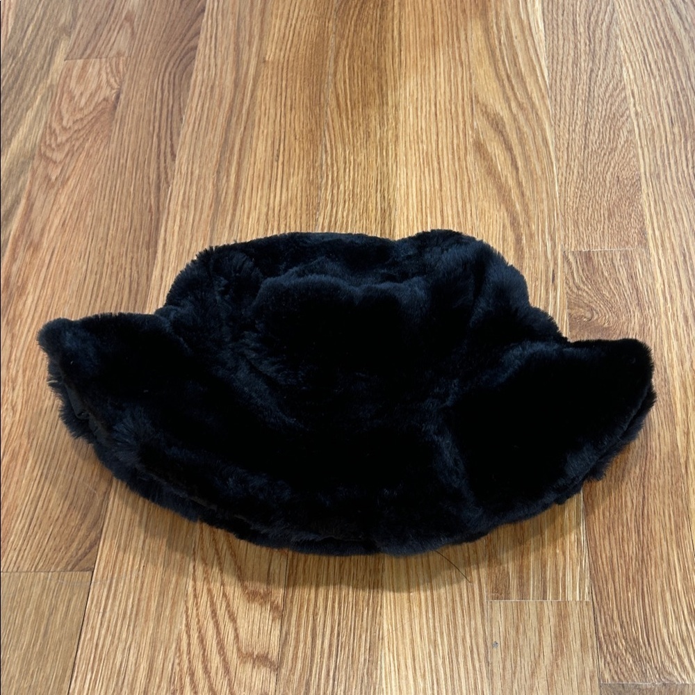 Vintage reversible Black Faux Fur quilted wide rim bucket Hat one size women’s - Picture 3 of 8